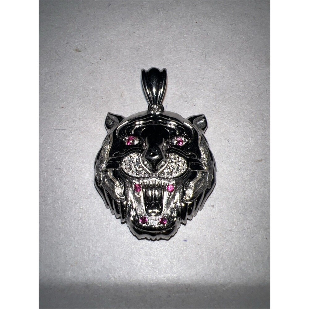 Loin Head Sterling Silver Rhodium Plated Pendant With 6 Colored Stones